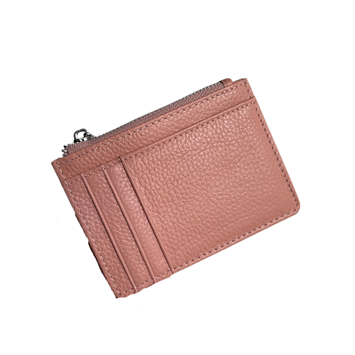porte carte zippé femme de couleur rose