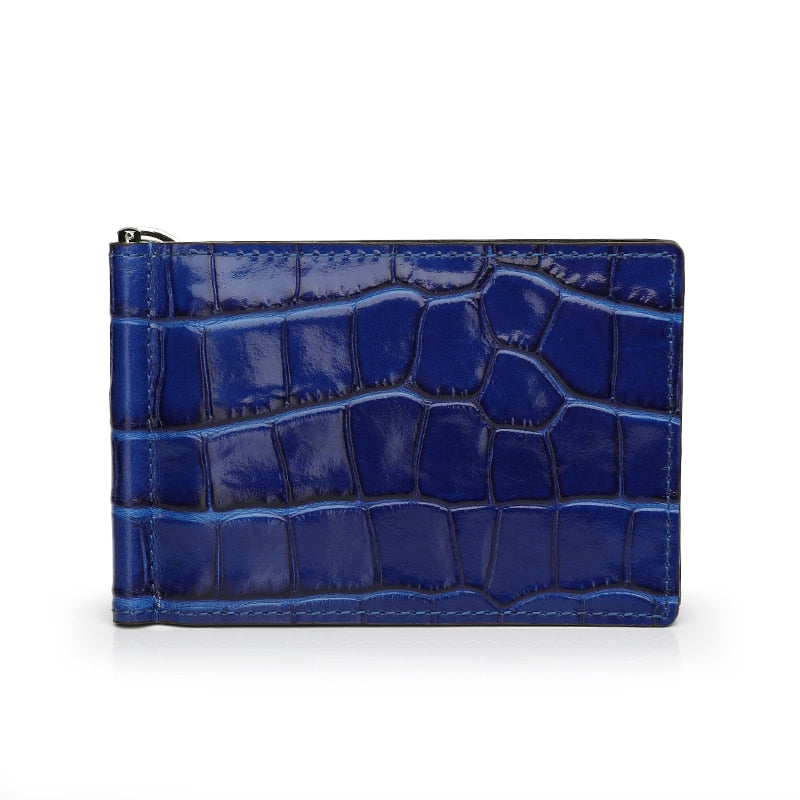 Porte Cartes en cuir de crocodile bleu
