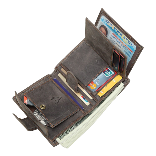emplacement de carte bancaire et de plusieurs compartiments dans un porte carte en cuir 