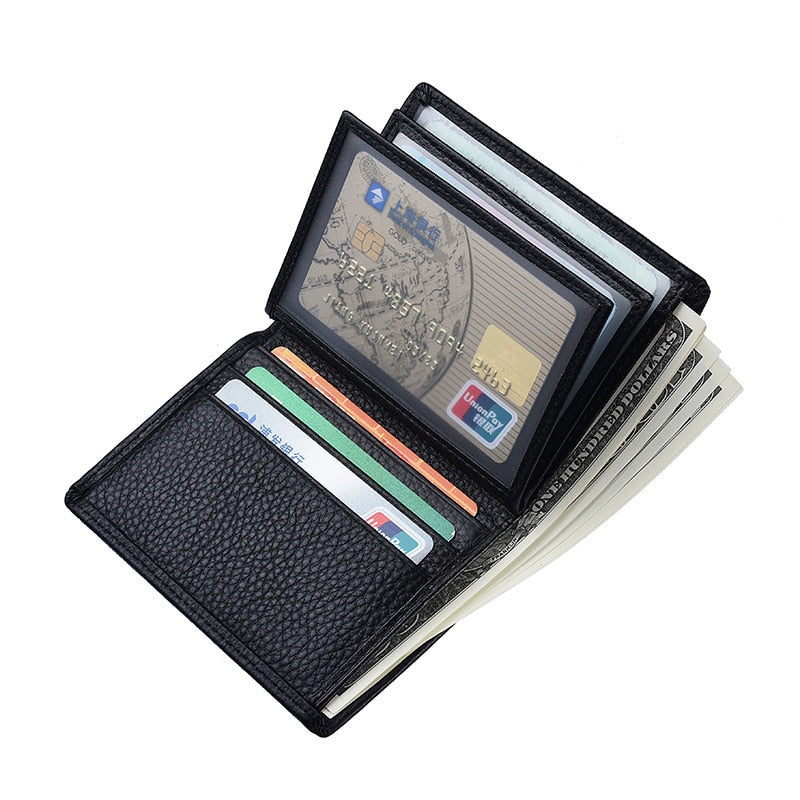 porte cartes en cuir noir pour billets et carte bancaire