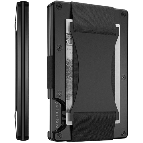 Porte Carte noir avec pince a billet élastique