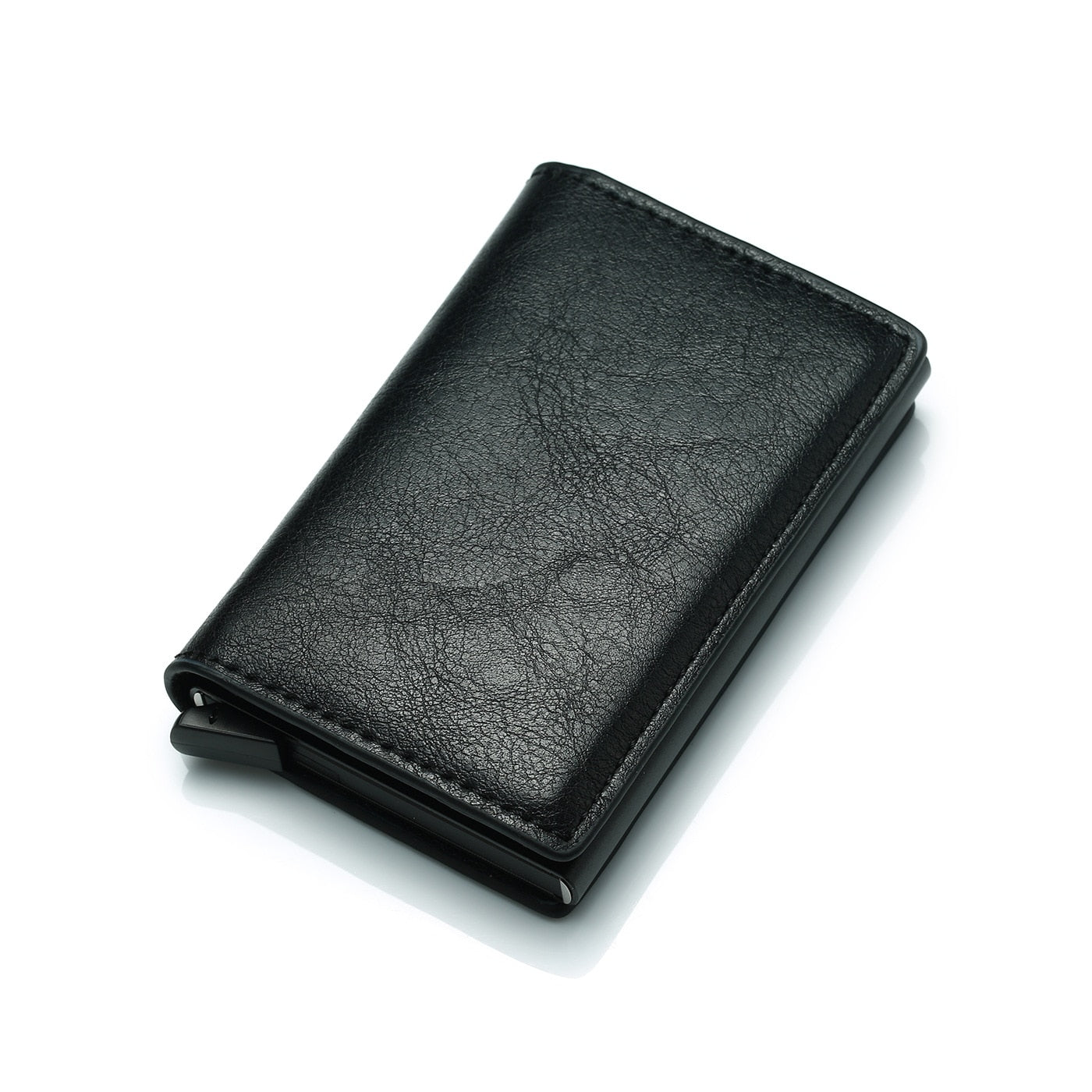 porte carte en cuir noir avec bouton d'expulsion