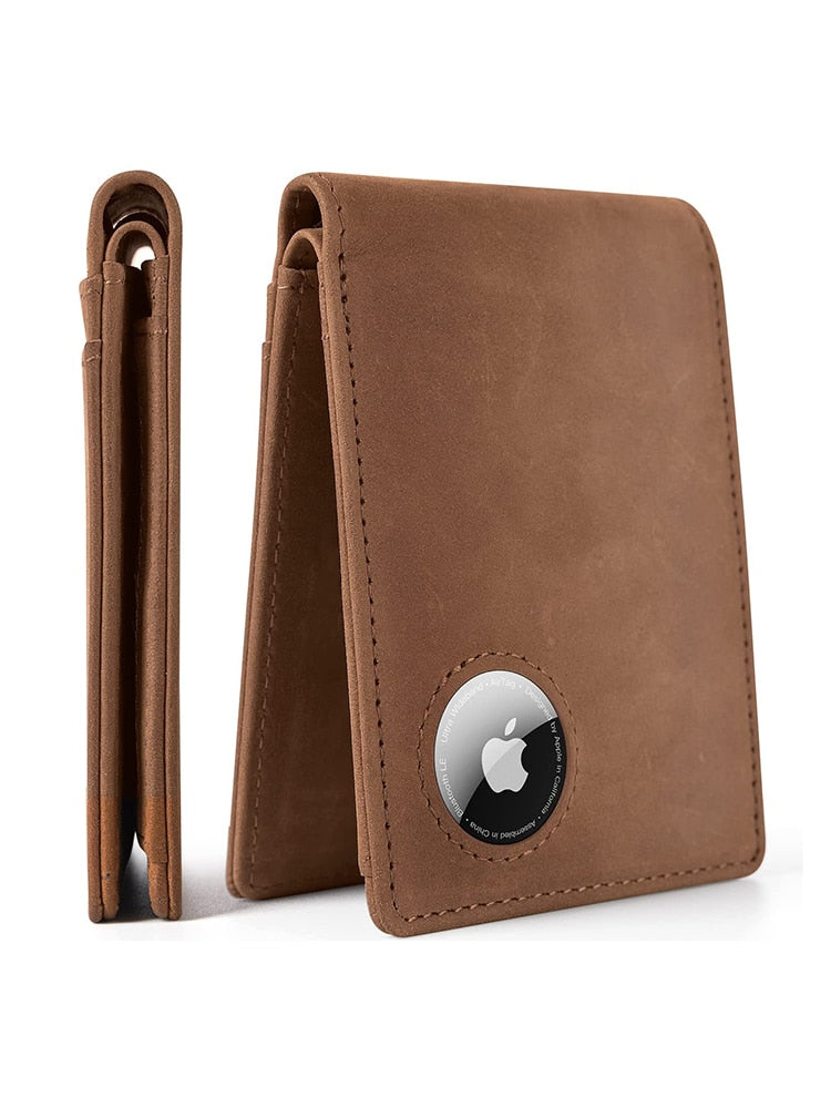 Portefeuille AirTag en cuir de couleur marron
