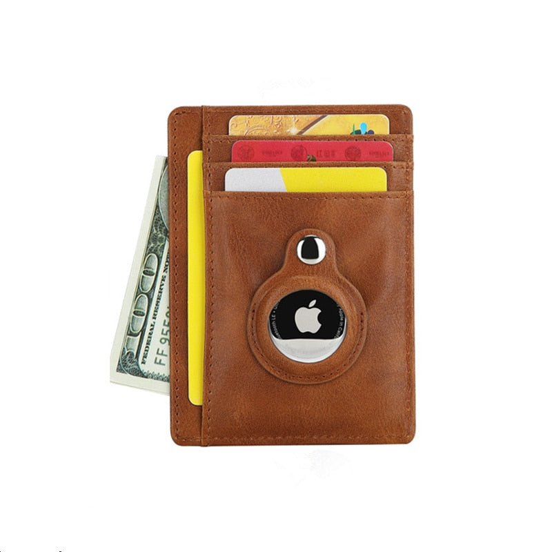 Porte Carte Apple Localiser en cuir de couleur marron
