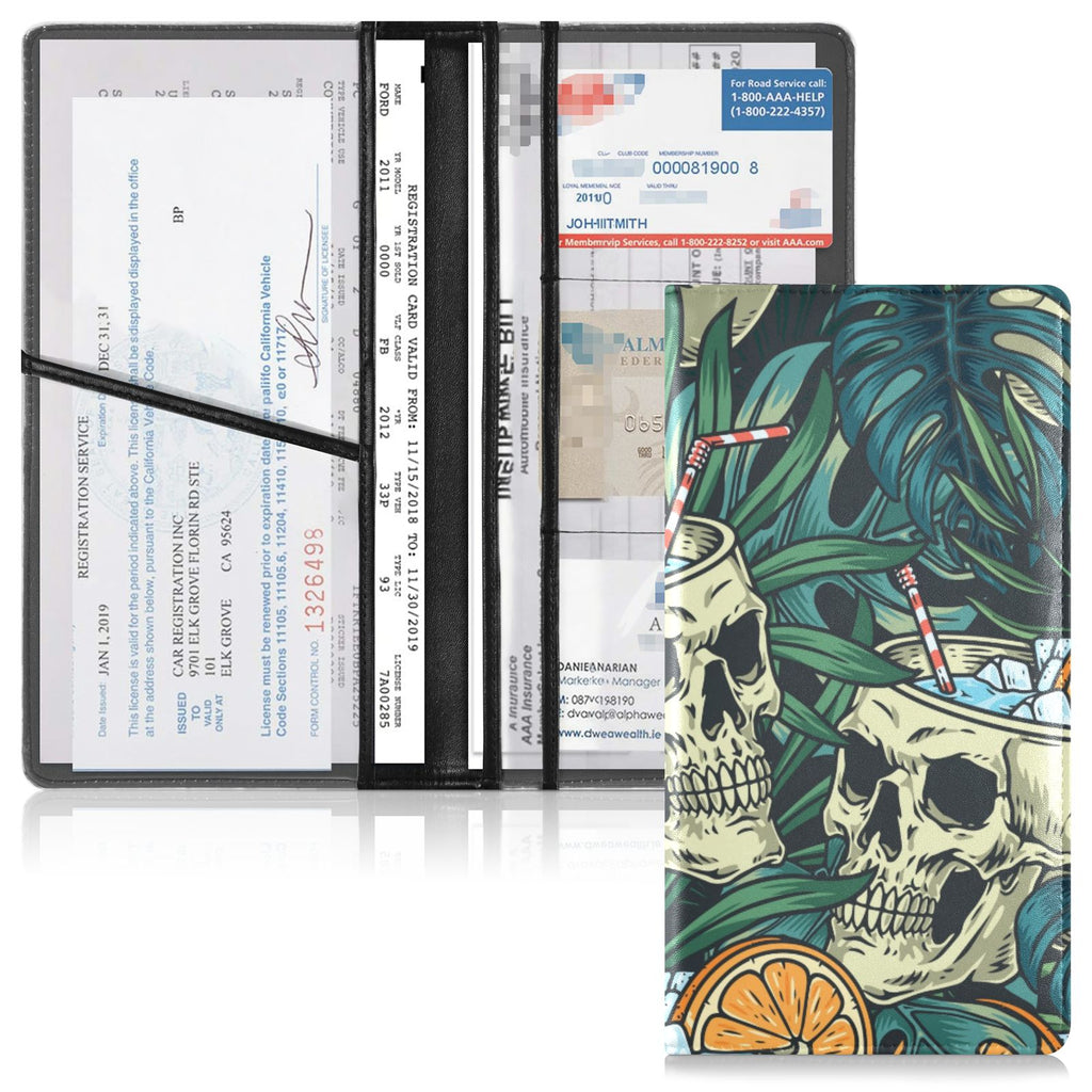 Porte carte grise en cuir avec un design de tête de mort